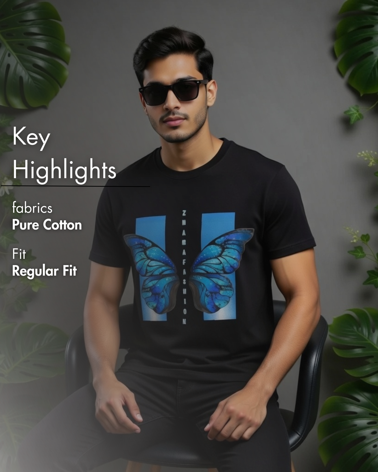 Blue Butterfly Galaxy T-Shirt | ZMAMA Fashion Black Graphic Tee for Men
