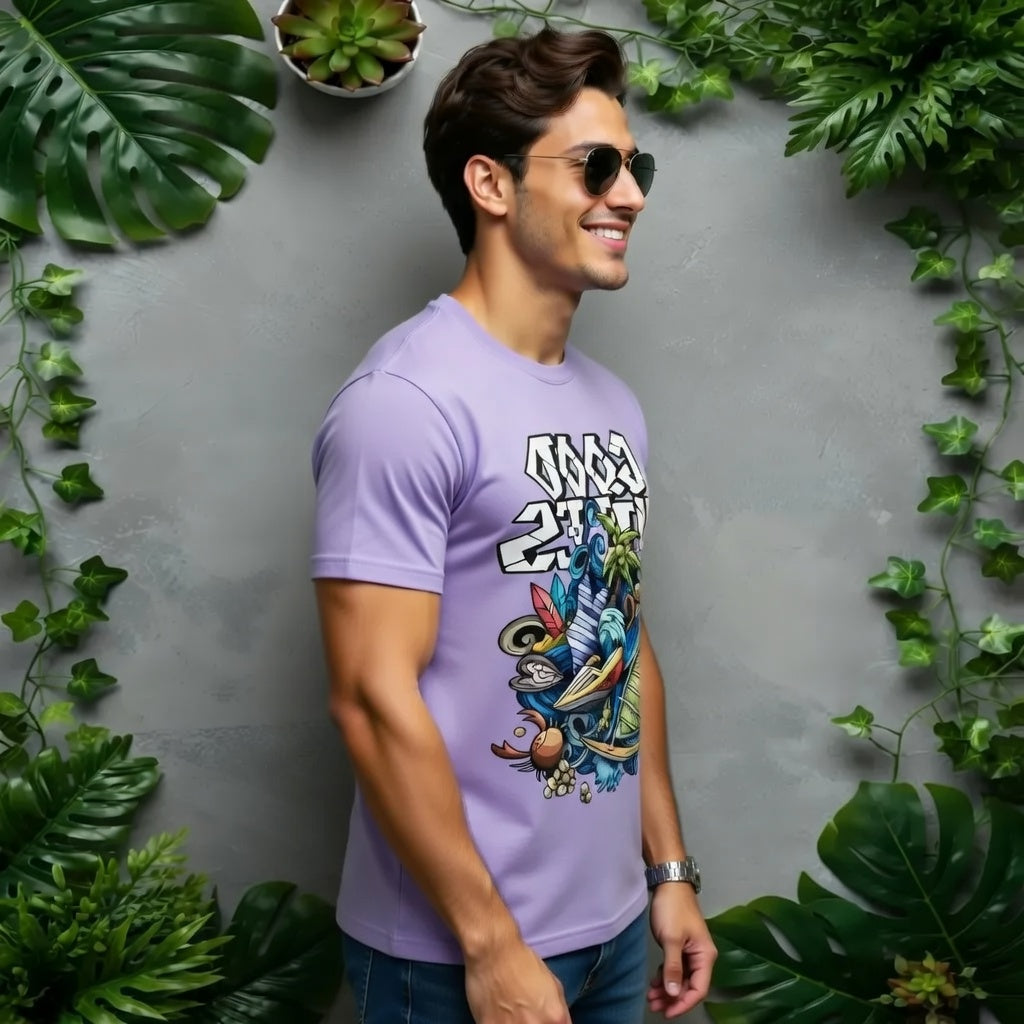 Good Vibes Nature Adventure T-Shirt Design Men Round Neck Pure Cotton Half Sleeve T-shirt