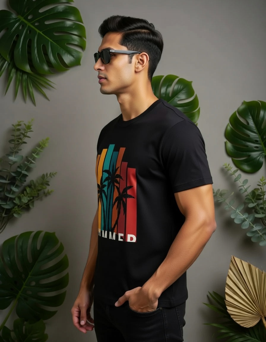 Summer Vibes Graphic T-Shirt - Retro Palm Tree Design