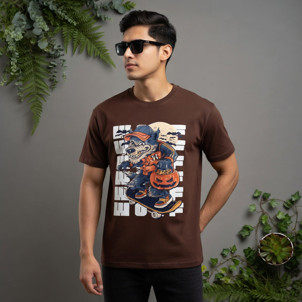 Retro Skater Werewolf Graphic Tee – Trick-or-Treat Halloween T-Shirt| ZHAMA FASHION