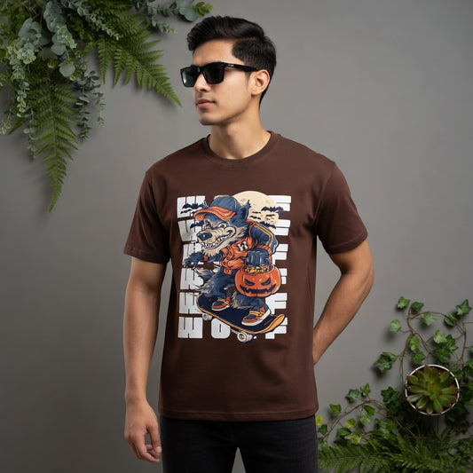 Retro Skater Werewolf Graphic Tee – Trick-or-Treat Halloween T-Shirt| ZHAMA FASHION