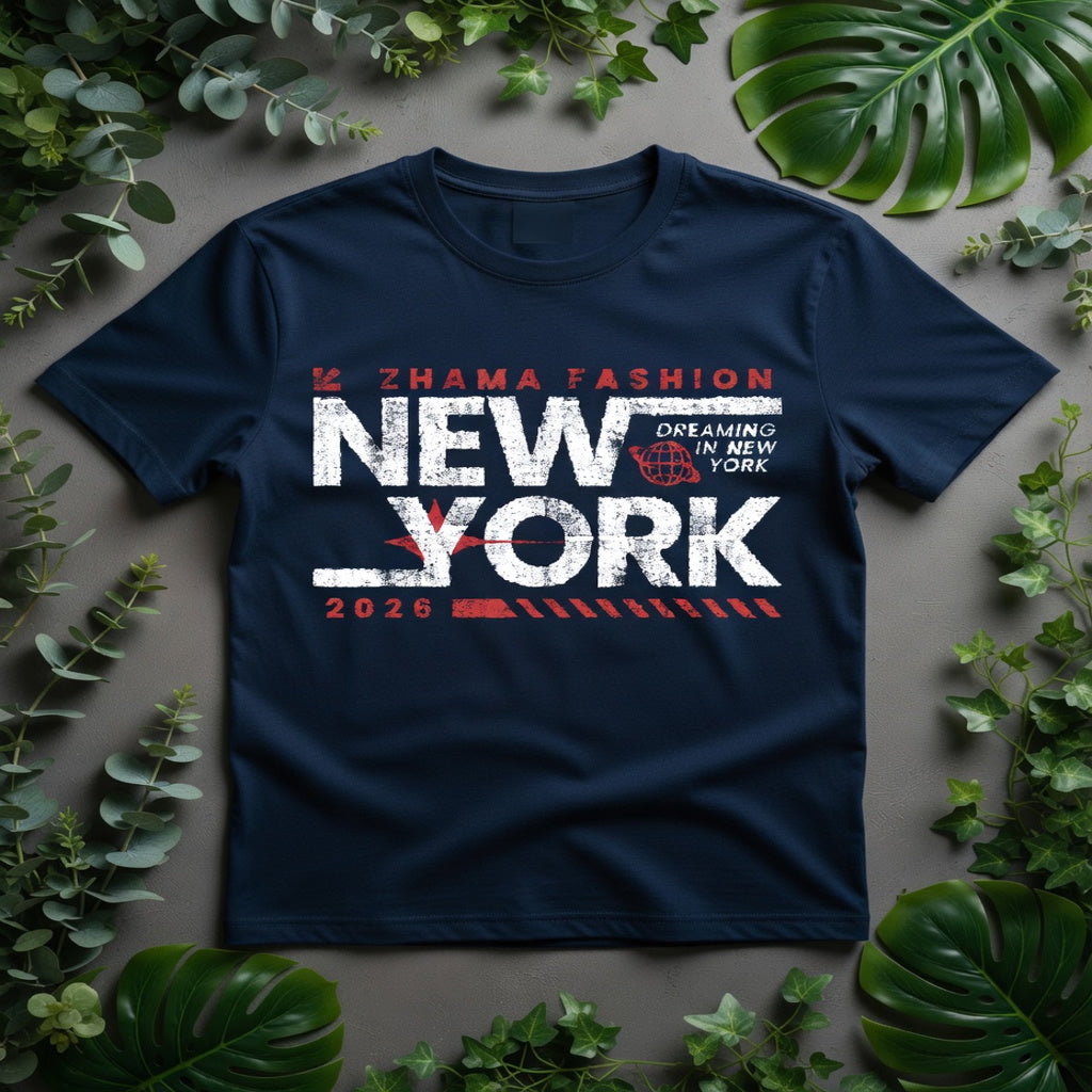 Zhama Fashion New York 2026 Distressed T-Shirt – Dreaming in NYC – Trendy Urban Streetwear