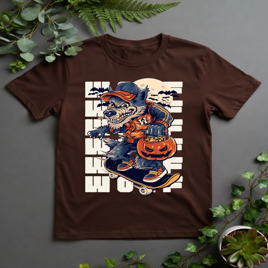Retro Skater Werewolf Graphic Tee – Trick-or-Treat Halloween T-Shirt| ZHAMA FASHION