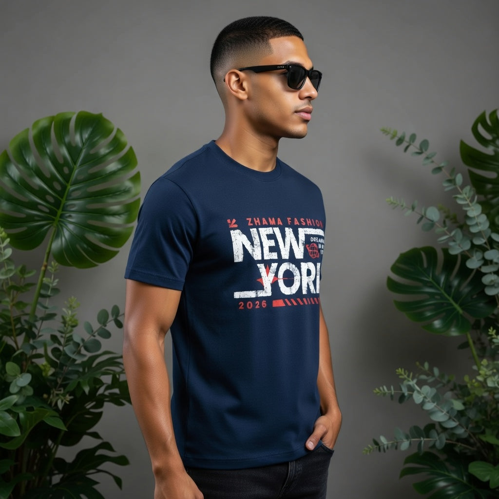 Zhama Fashion New York 2026 Distressed T-Shirt – Dreaming in NYC – Trendy Urban Streetwear