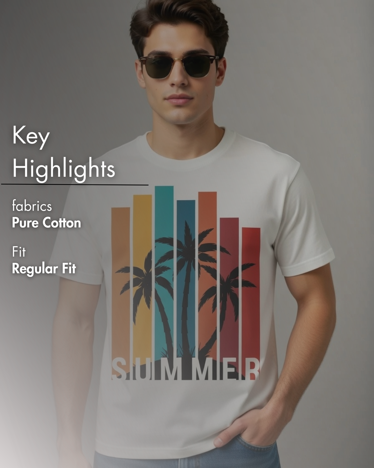 Summer Palm Retro Stripe Graphic Tee — Men's Casual Cotton T-Shirt