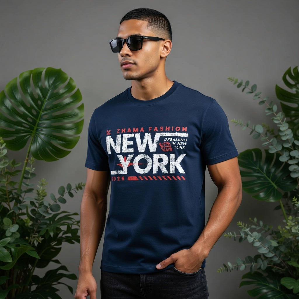 Zhama Fashion New York 2026 Distressed T-Shirt – Dreaming in NYC – Trendy Urban Streetwear