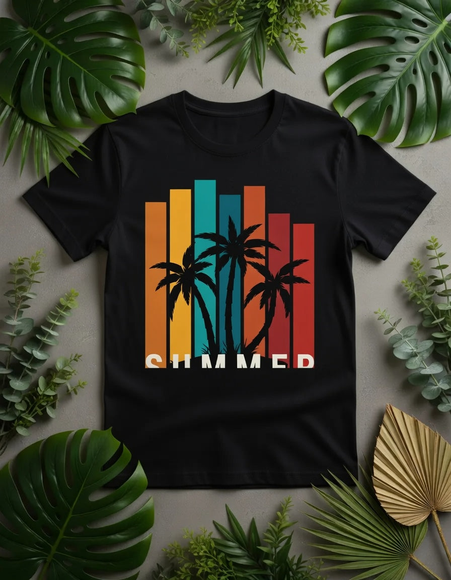 Summer Vibes Graphic T-Shirt - Retro Palm Tree Design