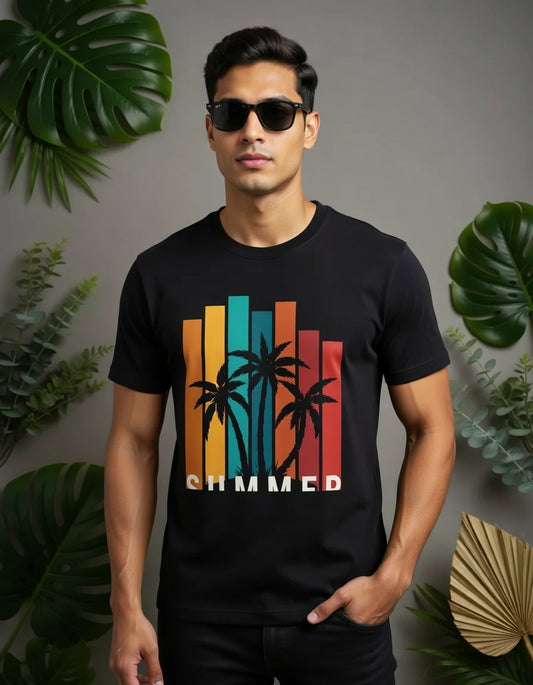 Summer Vibes Graphic T-Shirt - Retro Palm Tree Design